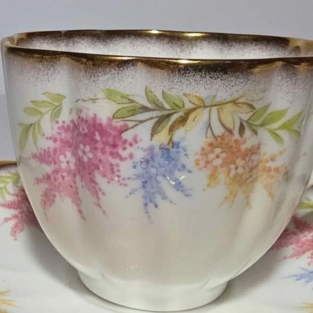 Kent Teacup and Saucer Pink Blue Orange Flowers Vintage